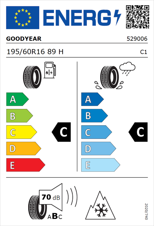 Tyre Label for Goodyear Vector 4Seasons Gen-1 195/60R16 89H